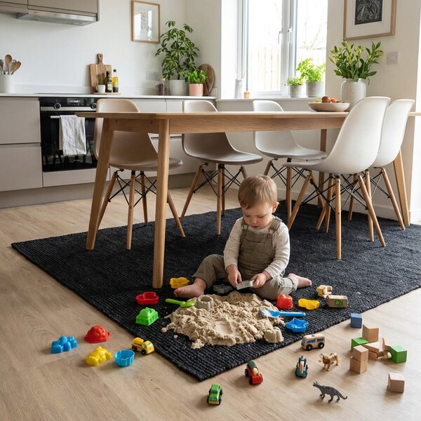Hanse Home, Kusový koberec Bouclé Jute 105976 Black, 120x170, černá, chodba / předsíň