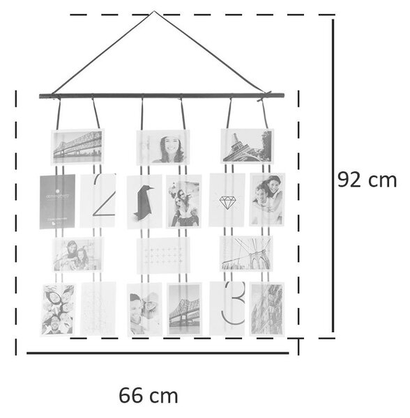 Závěsný fotorámeček, 18 fotek, černý 66 x 92 cm