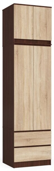 Šatní skříň s nástavbou S60 2D 2SZ CLP, wenge/dub sonoma