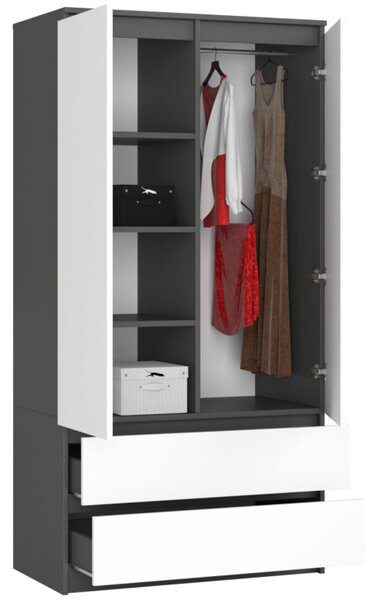 Šatní skříň S90 2D 2SZ CLP, grafit/bílá