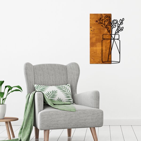 ASIR Nástěnná dekorace dřevo KYTKA VE VÁZE 40 x 58 cm