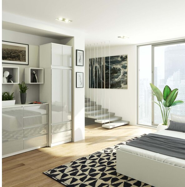 Šatní skříň s nástavbou S60 2D 2SZ CLP, bílá/šedý lesk