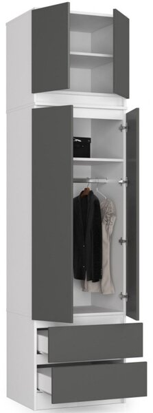Šatní skříň s nástavbou S60 2D 2SZ CLP, bílá/šedá