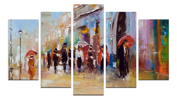 ASIR Obraz na MDF 5ks DÉŠŤ VE MĚSTĚ 20 x 60 (1) 20 x 50 (2) 20 x 40 cm (2)