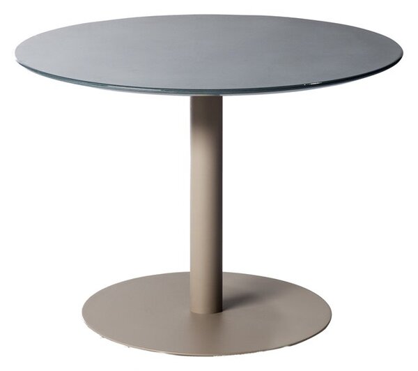 Tribu Jídelní stůl snížený T-Table, Tribu, kulatý 90x67 cm, rám lakovaná nerez linen, deska teak