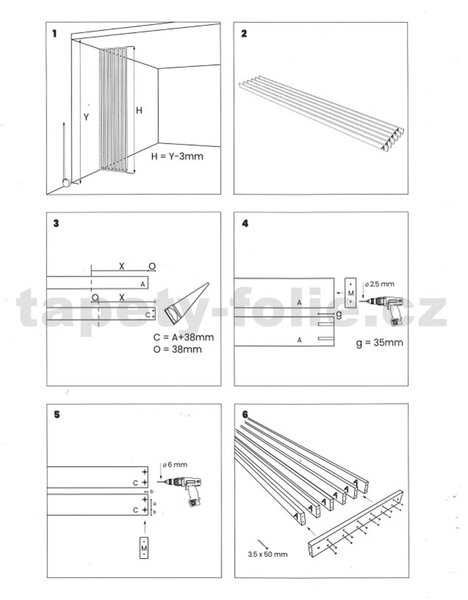 Předělovací panely, bílá mat 3D lamely, rozměr 2750 x 580 x 65 mm, IMPOL TRADE