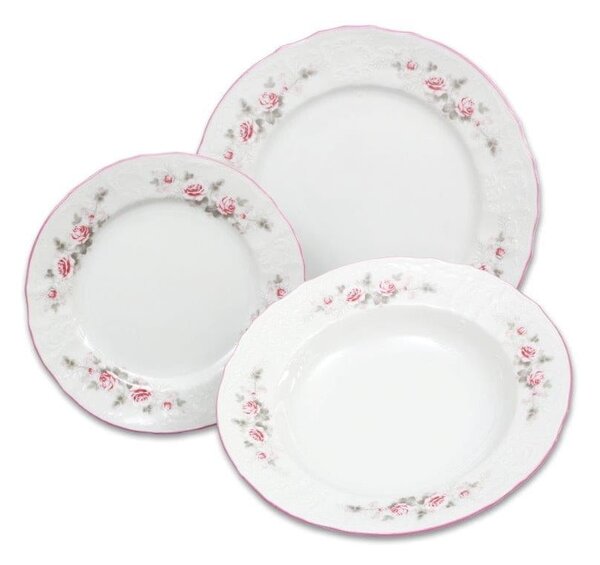 Sada 18 porcelánových talířů s růžičkami Thun Bernadotte