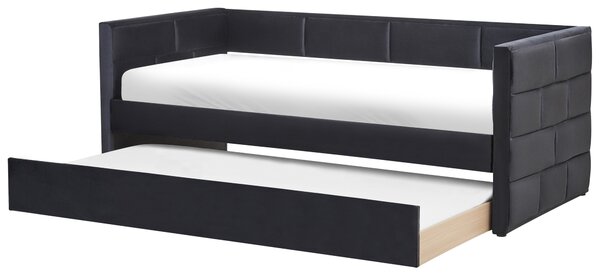 Rozkládací postel Umělý samet CHAVONNE II 90 x 200 cm Černá