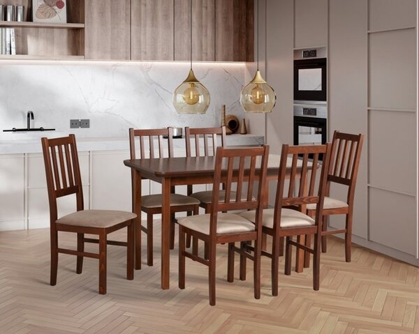 Drewmix jídelní sestava DX 6 + odstín lamina (deska stolu) bílá, odstín dřeva (židle + nohy stolu) bílá, potahový materiál látka