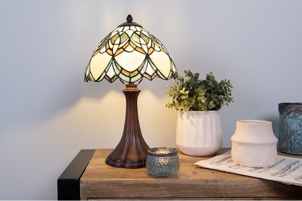 Béžovo-hnědá stolní lampa Tiffany Delafosse - Ø 25*42 cm E14/ 1*40W - Clayre & Eef