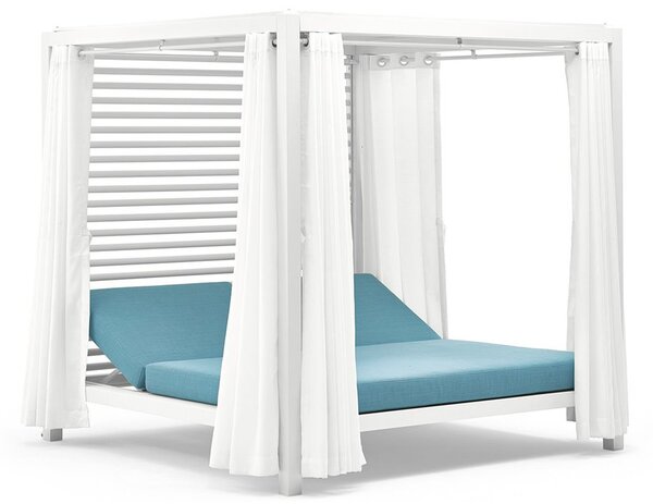 Varaschin Denní postel s nebesy a závěsy Bivacco, Varaschin, 200x200x200 cm, rám hliník bílá, závěsy bílé, matrace venkovní látka kat. B barva dle vzorníku