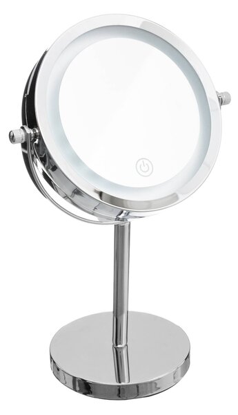 Kosmetické zrcátko s LED osvětlením, kulaté, stříbrné