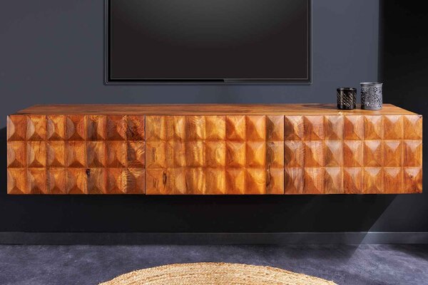 Designový závěsný TV stolek Ladarius 160 cm mango