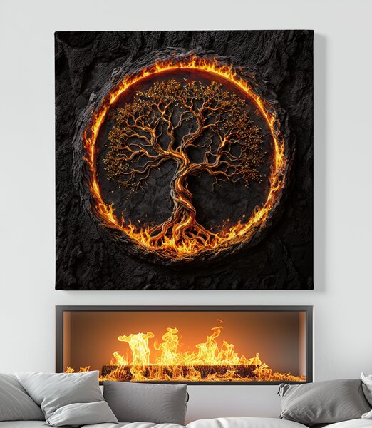 Obraz na plátně - Strom života v ohnivém kruhu Fuendo FeelHappy.cz Velikost obrazu (šířka x výška): 40 x 40 cm