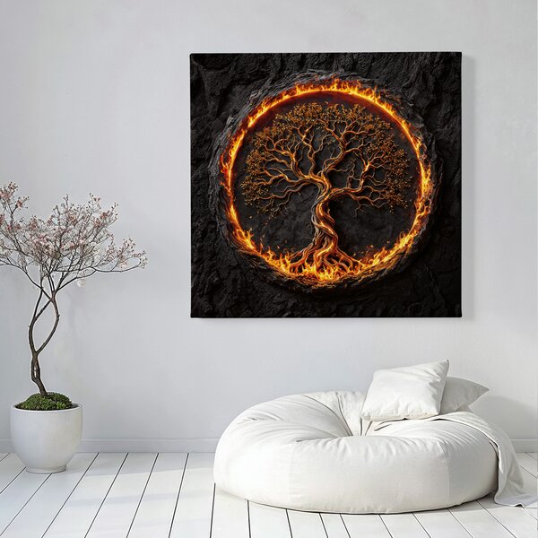 Obraz na plátně - Strom života v ohnivém kruhu Fuendo FeelHappy.cz Velikost obrazu (šířka x výška): 40 x 40 cm