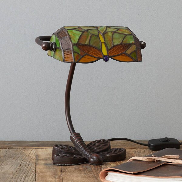 Artistar Famózní stolní lampa DRAGONFLY, ručně vyrobená, Zelená, Obývací pokoj / jídelna, Sklo, Tiffany