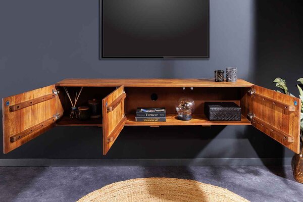 Designový závěsný TV stolek Ladarius 160 cm mango