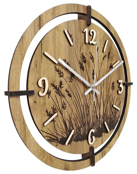 Copy of Dřevěné hodiny s květinovým motivem | MARIN: HDF - Javor 30 cm 4809-115521 HDF0705-ruky-silver