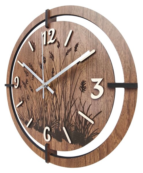 Copy of Dřevěné hodiny s květinovým motivem | MARIN: HDF - Javor 30 cm 4809-115521 HDF0705-ruky-silver