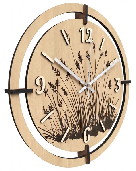 Copy of Dřevěné hodiny s květinovým motivem | MARIN: HDF - Javor 30 cm 4809-115521 HDF0705-ruky-silver
