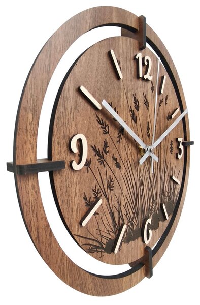 Copy of Dřevěné hodiny s květinovým motivem | MARIN: HDF - Javor 30 cm 4809-115521 HDF0705-ruky-silver