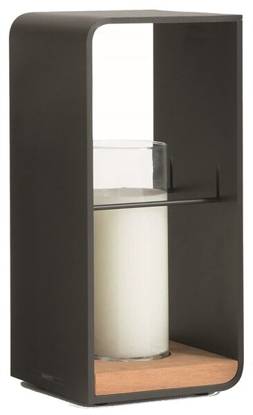 Manutti Střední lucerna Lumo, Manutti, 20x20x43 cm, hliník barva šedočerná lava/iroko, vč. LED světla, bez nabíječky a dálkového ovládání, volitelné teplé i studené světlo