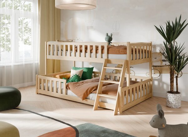 Dětská montessori patrová postel s rozšířeným spodním lůžkem NICE - 200x90/200x120 cm - přírodní