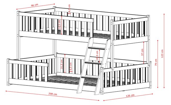 Dětská montessori patrová postel s rozšířeným spodním lůžkem NICE - 200x90/200x120 cm - přírodní