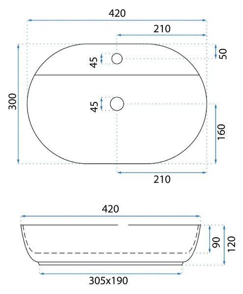 Rea Aura umyvadlo 42x30 cm oválné na pult bílá lesk REA-U6617