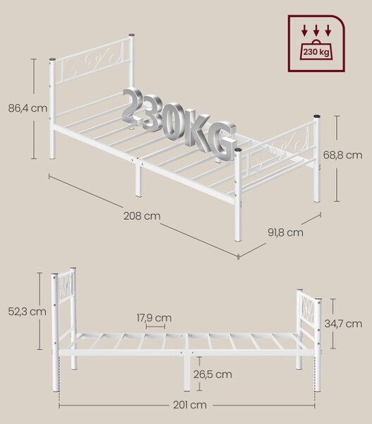 Kovová postel 90 cm RMB062W01