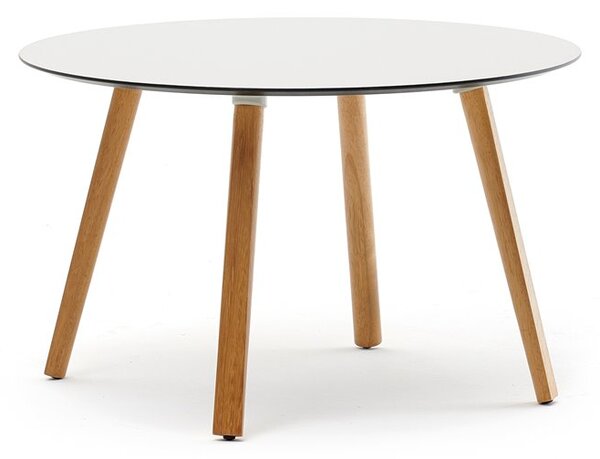 Varaschin Konferenční stolek Emma, Varaschin, kulatý 80x43,2 cm, nohy iroko, deska HPL kat. A, barevné provedení dle vzorníku