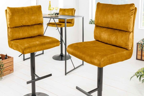 Designová barová otočná židle Frank hořčičný samet