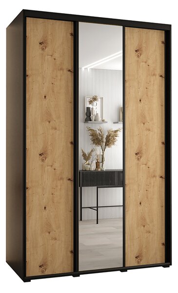 Šatní skříň s posuvnými dveřmi a zrcadlem DAVOS 150cm | Černá / DUB Artisan / černé pojezd