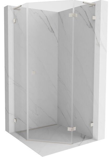 Mexen Lunar, L pětiúhelníkový sprchový kout naklápěcí vpravo 80 x 80 cm, 8mm čiré sklo, ocelový profil, 831L-080P-080L-97-00-P