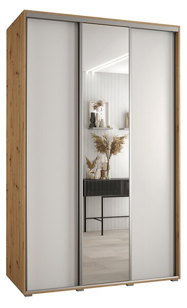 Šatní skříň s posuvnými dveřmi a zrcadlem DAVOS 150cm | DUB Artisan / bílá / stříbrné