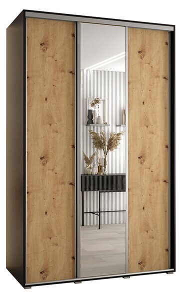 Šatní skříň s posuvnými dveřmi a zrcadlem DAVOS 150cm | Černá / DUB Artisan / stříbrné