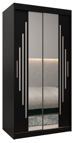 Šatní skříň s posuvnými dveřmi a dvoudílným zrcadlem YORK1 - 100x200cm -Černá-
