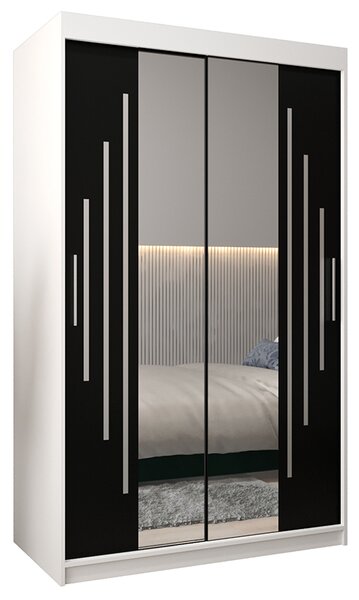 Šatní skříň s posuvnými dveřmi a dvoudílným zrcadlem YORK1 - 120x200cm -Bílá-Černá-