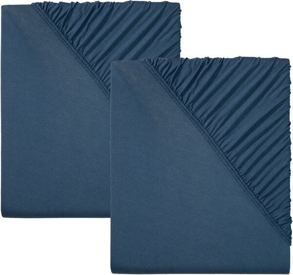LIVARNO home Sada žerzejových napínacích prostěradel, 90-100 x 200 cm, 2dílná, tmavě modrá (800006717)