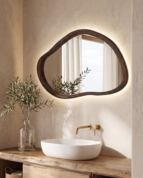 LED koupelnové zrcadlo MANCEY 93 cm 60 cm Tmavě hnědá