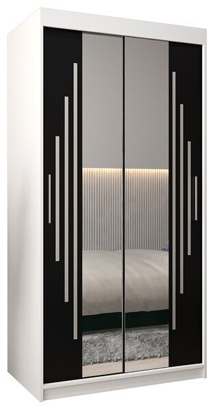 Šatní skříň s posuvnými dveřmi a dvoudílným zrcadlem YORK1 - 100x200cm -Bílá-Černá-