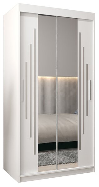 Šatní skříň s posuvnými dveřmi a dvoudílným zrcadlem YORK1 - 100x200cm -Bílá-