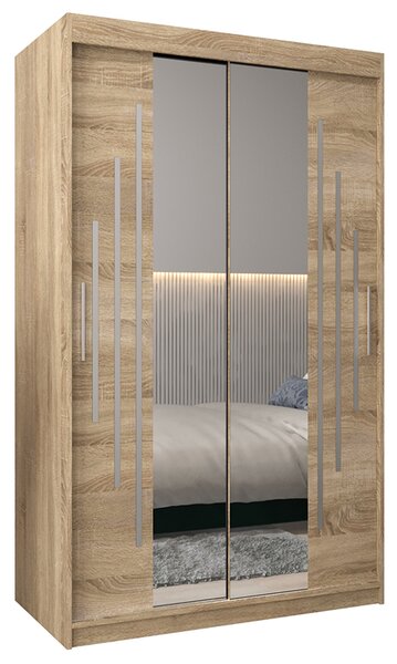 Šatní skříň s posuvnými dveřmi a dvoudílným zrcadlem YORK1 - 120x200cm -Dub Sonoma-