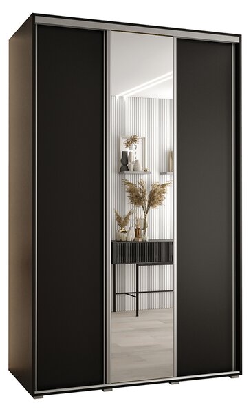 Šatní skříň s posuvnými dveřmi a zrcadlem DAVOS 150cm | Černá / stříbrné pojezdy