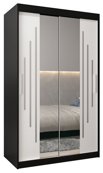 Šatní skříň s posuvnými dveřmi a dvoudílným zrcadlem YORK1 - 120x200cm -Černá-Bílá-