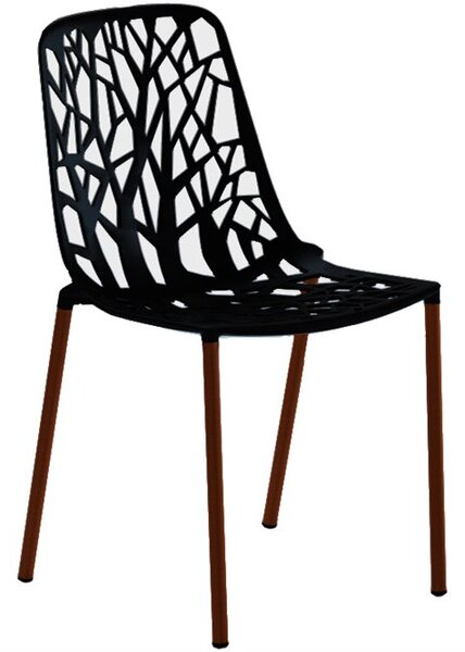 Fast Hliníková stohovatelná jídelní židle Forest, Fast, 48x53x81 cm, nohy iroko, lakovaný hliník barva metallic grey