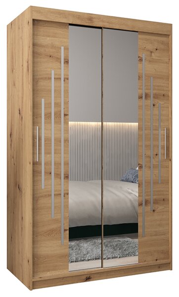 Šatní skříň s posuvnými dveřmi a dvoudílným zrcadlem YORK1 - 120x200cm -Dub Artisan-