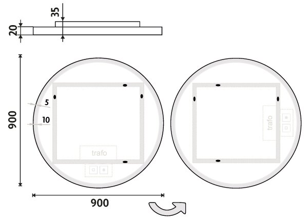 Nimco Bílé kulaté LED zrcadlo 43W, ø 90 cm se dvěma dotykovými senzory