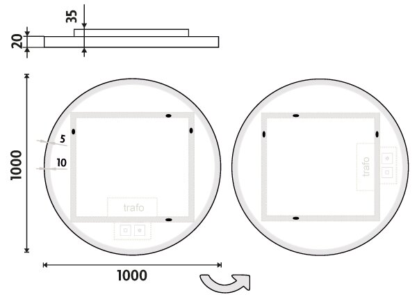 Nimco Bílé kulaté LED zrcadlo 47W, ø 100 cm se dvěma dotykovými senzory