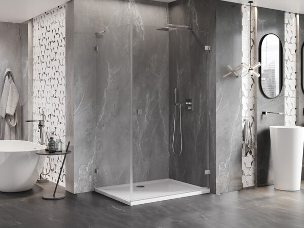 Mexen Lunar-B L výklopný sprchový kout pravý 90 x 70 cm, čiré sklo, broušená ocel, 832L-090-070-97-00-P